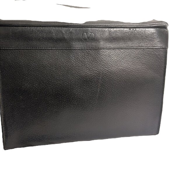 VALENTINO GARAVANI BLACK LEATHER CLUTCH AUTH VTG FEATURING GOLDEN HARDWARE - Picture 1 of 13